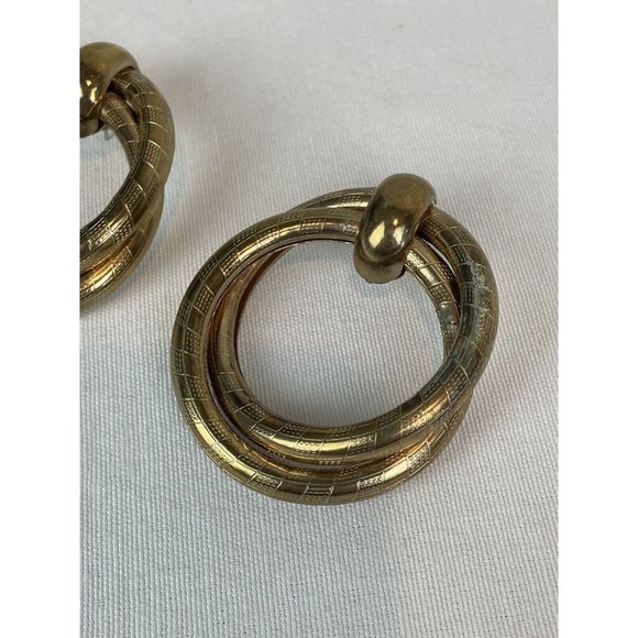 Vintage Extra-Large Hoop Earrings Gold Tone Pierced Statement Etched Brass - Picture 2 of 9